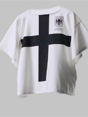 White Short-Sleeve Tee with Black Cross Graphic